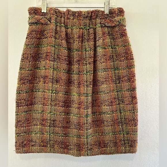 2 for $26 Anthropologie Odille Plaid Tweed Multi-Color Skirt Paper Bag Waist 8 - Picture 4 of 8
